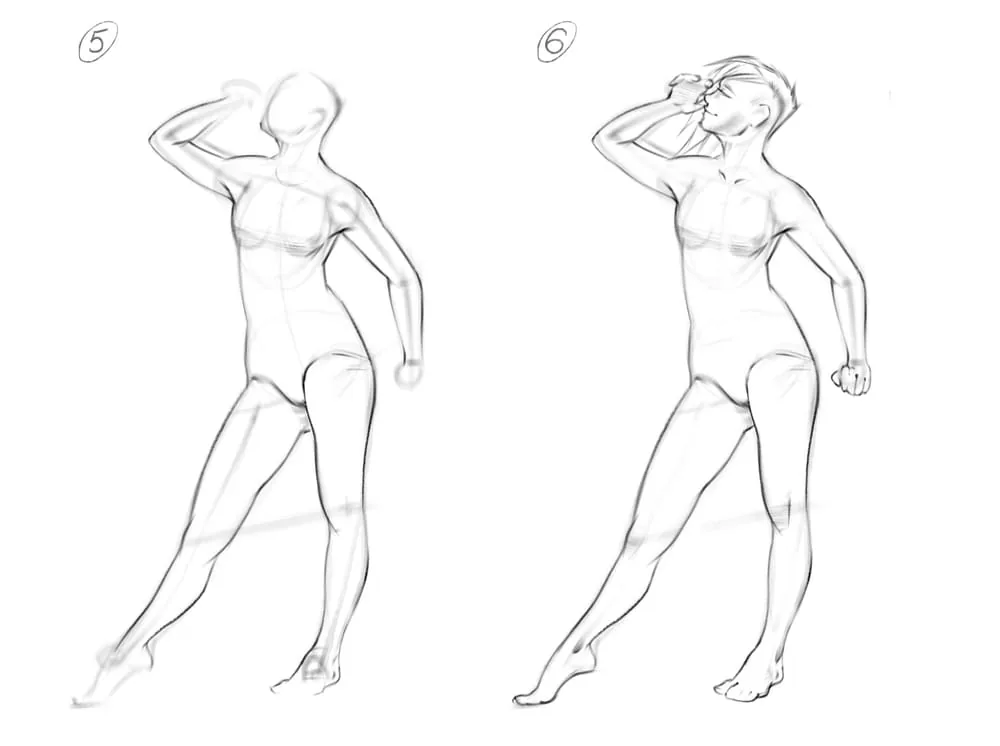 We continue to clarify the silhouette and put the line of the arms, shoulders and shins