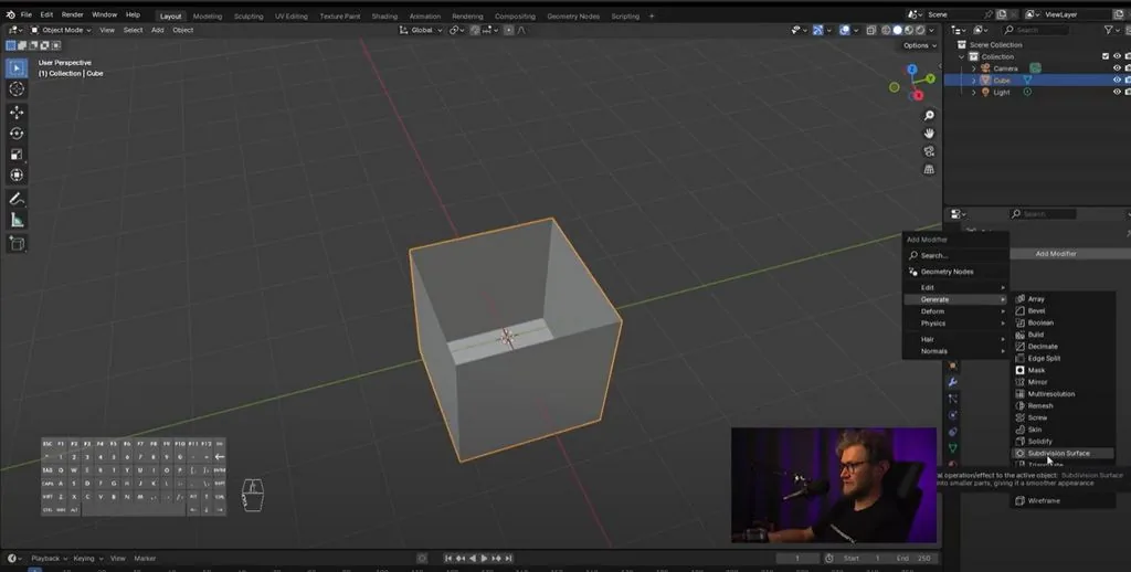 We turn off editing with the Tab key and immediately add a couple of modifiers