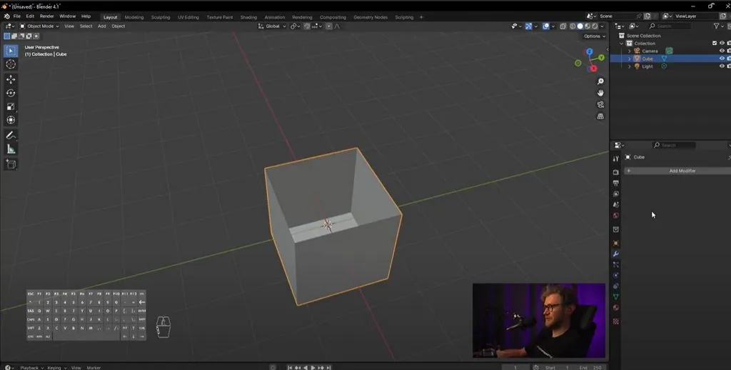 We launch Blender, we will make a jug right from a cube