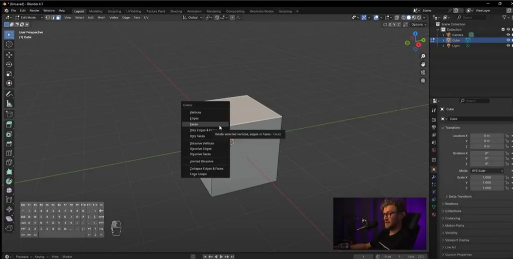 We launch Blender, we will make a jug right from a cube