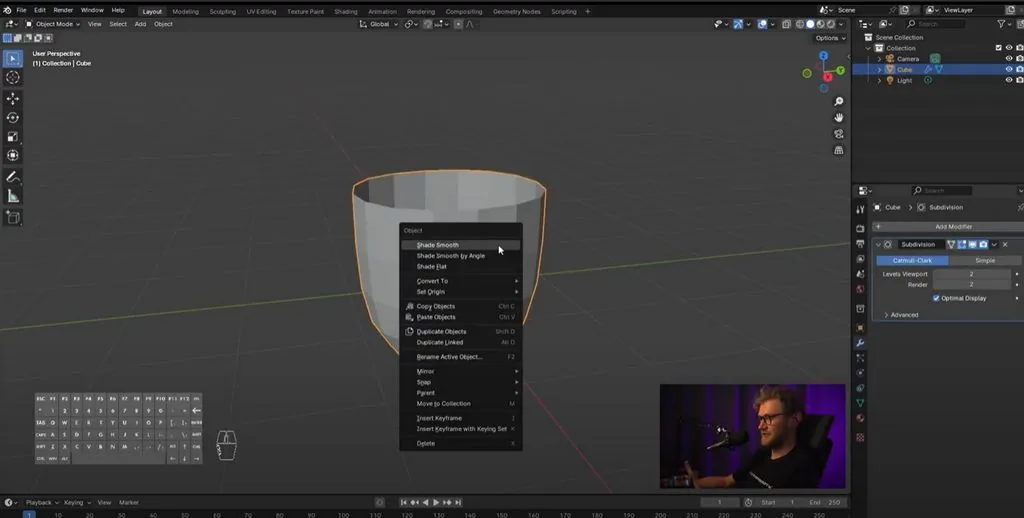 We turn off editing with the Tab key and immediately add a couple of modifiers
