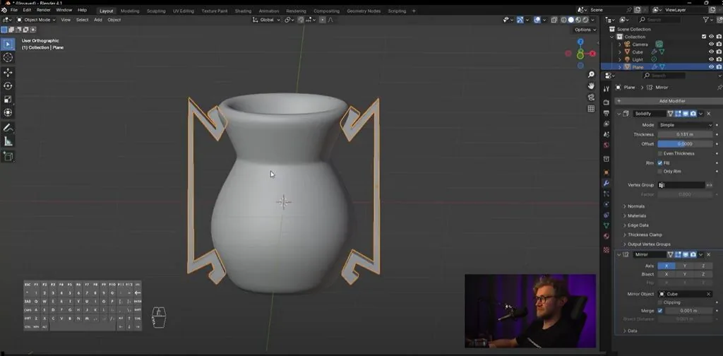 We also add a mirror modifier, you can see that along the X axis