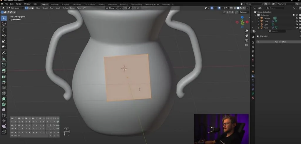 Let's add a label to the jug. We add a plane