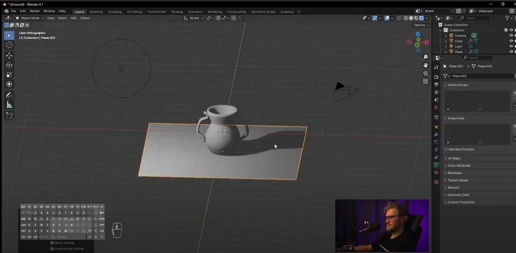 Let's add a plane on which our jug will stand so that we can see the падающую shadow