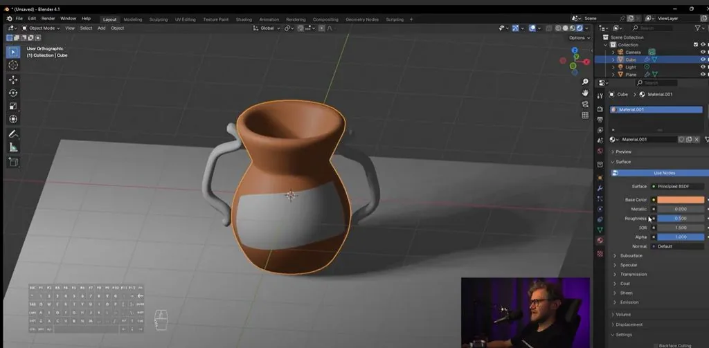We select the jug, go to material settings