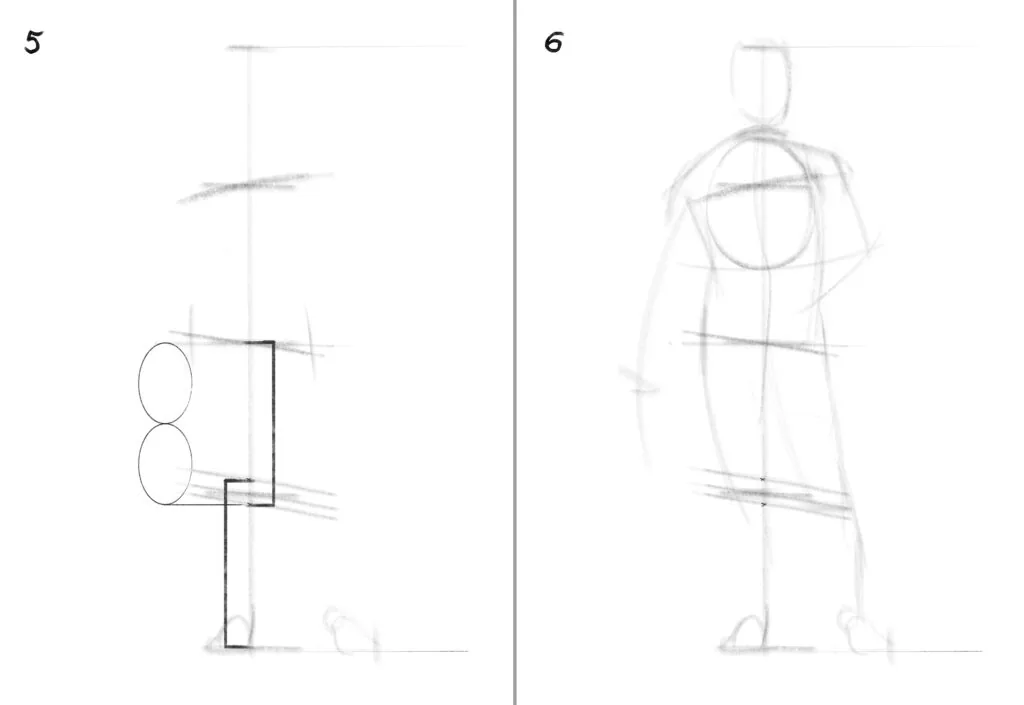 We mark the placement of the feet with light lines