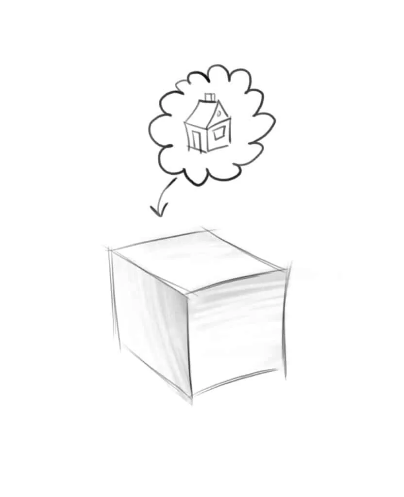 To draw a house with a pencil or with a graphics tablet