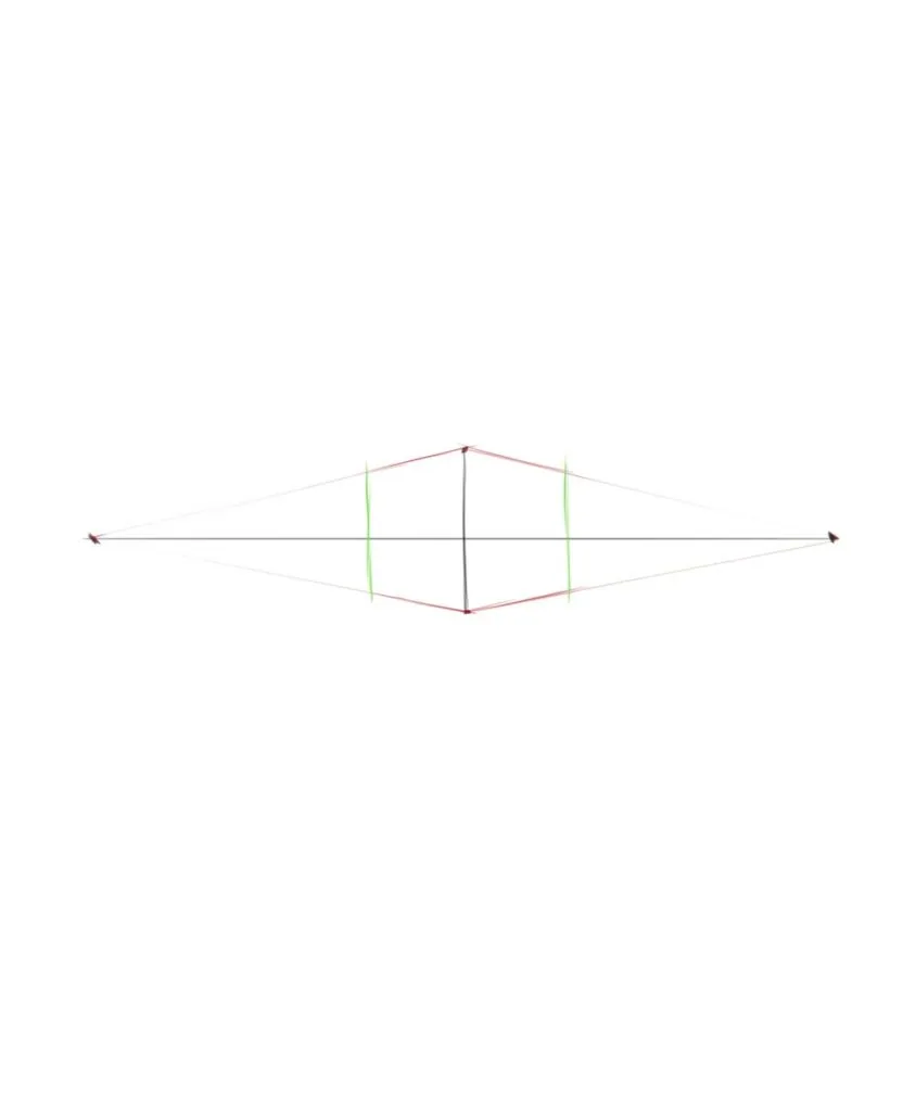 Draw a horizon line and mark 2 vanishing points