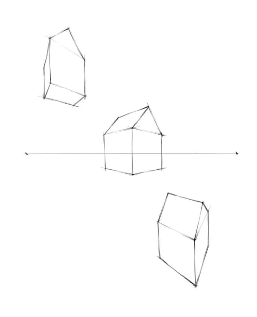 After you have drawn the first house, let's draw 2 more