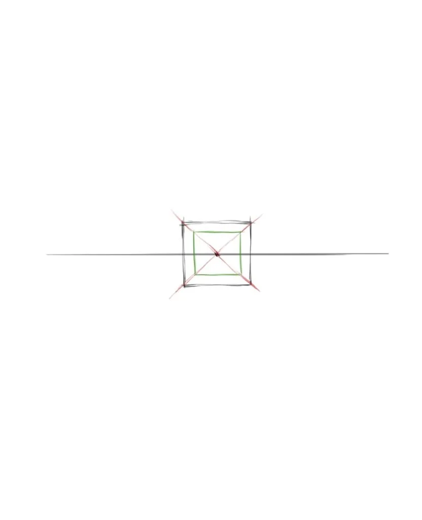 Draw a horizon line and put a point in the middle of it.