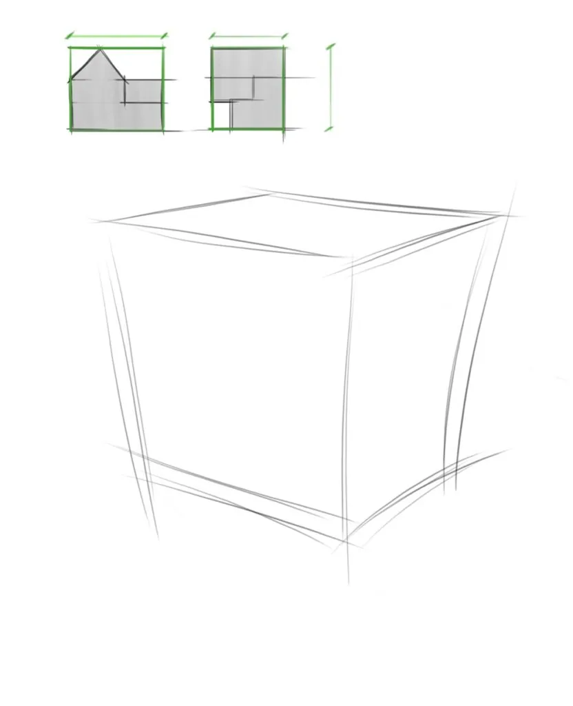 Step-by-step drawing of a house