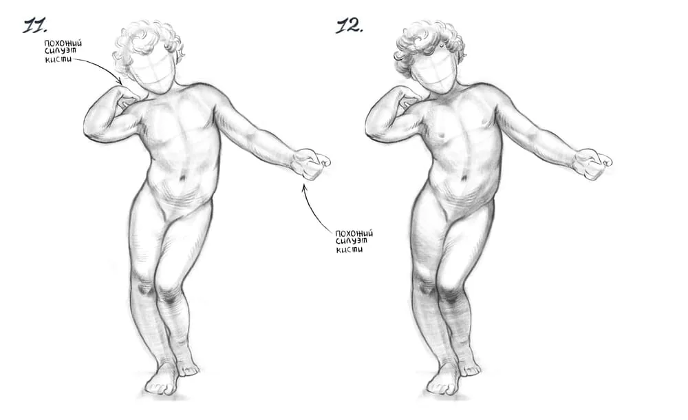 Since we have drawn the feet, let's move on to the hands and head