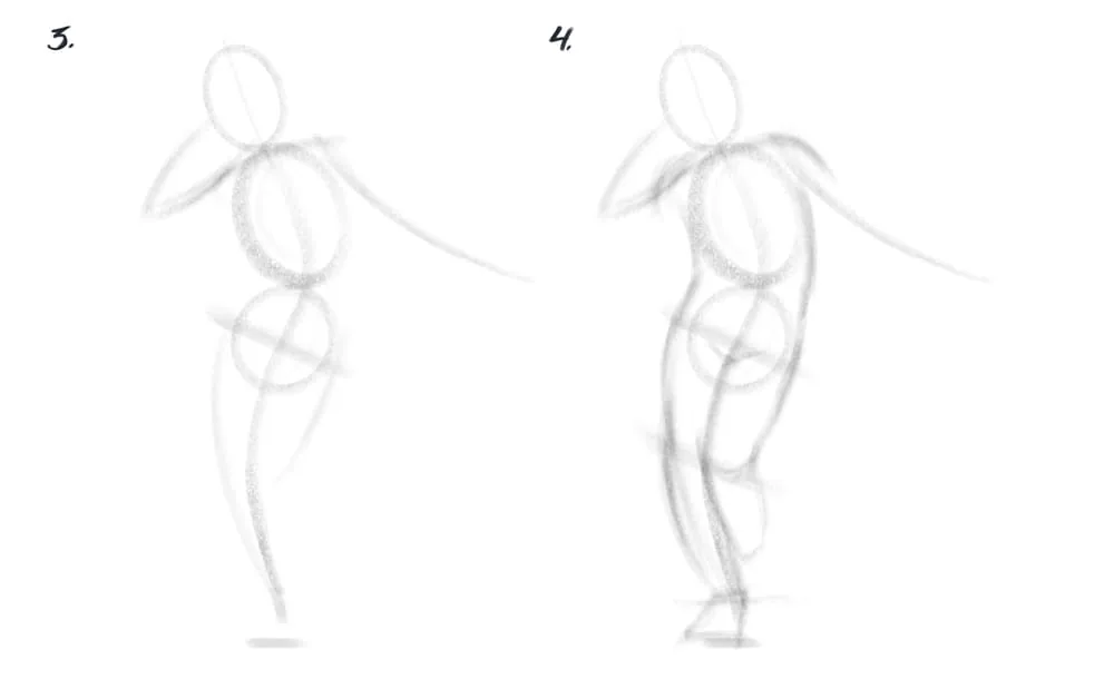 We draw the directions of the arms and legs with lines