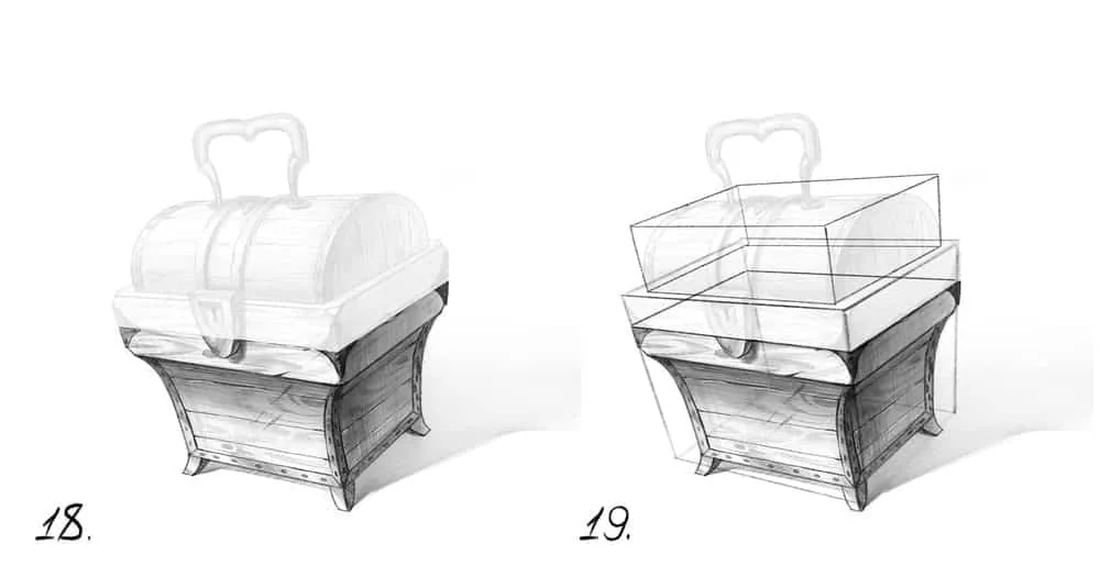 How to draw a chest with treasures