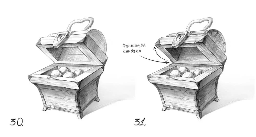 We draw a similar pattern of wood on the lid