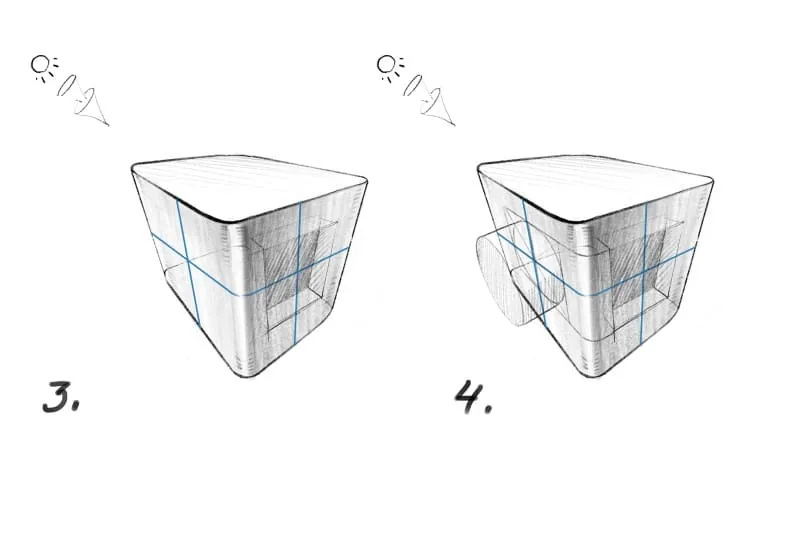 We will insert a cylinder into our cube also in the center