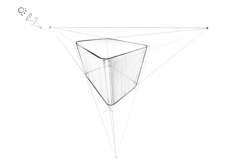 With thin strokes, we will add a slight emphasis on the central protruding face