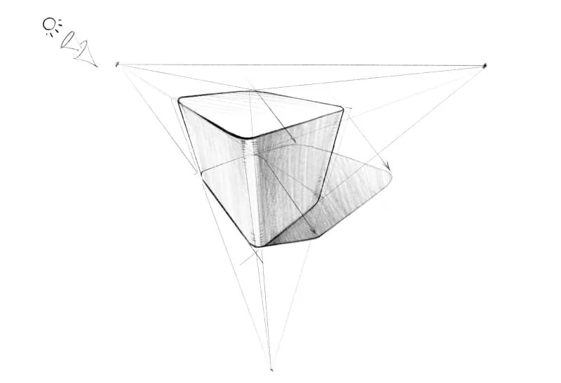 Darken the shadow closer to the cube with light strokes