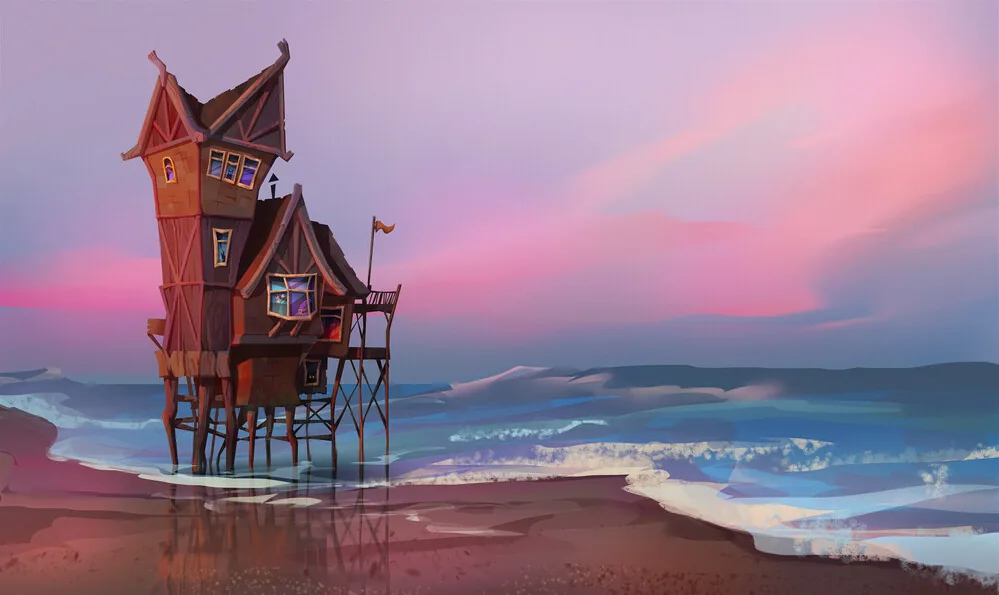 The main center of this composition is the house
