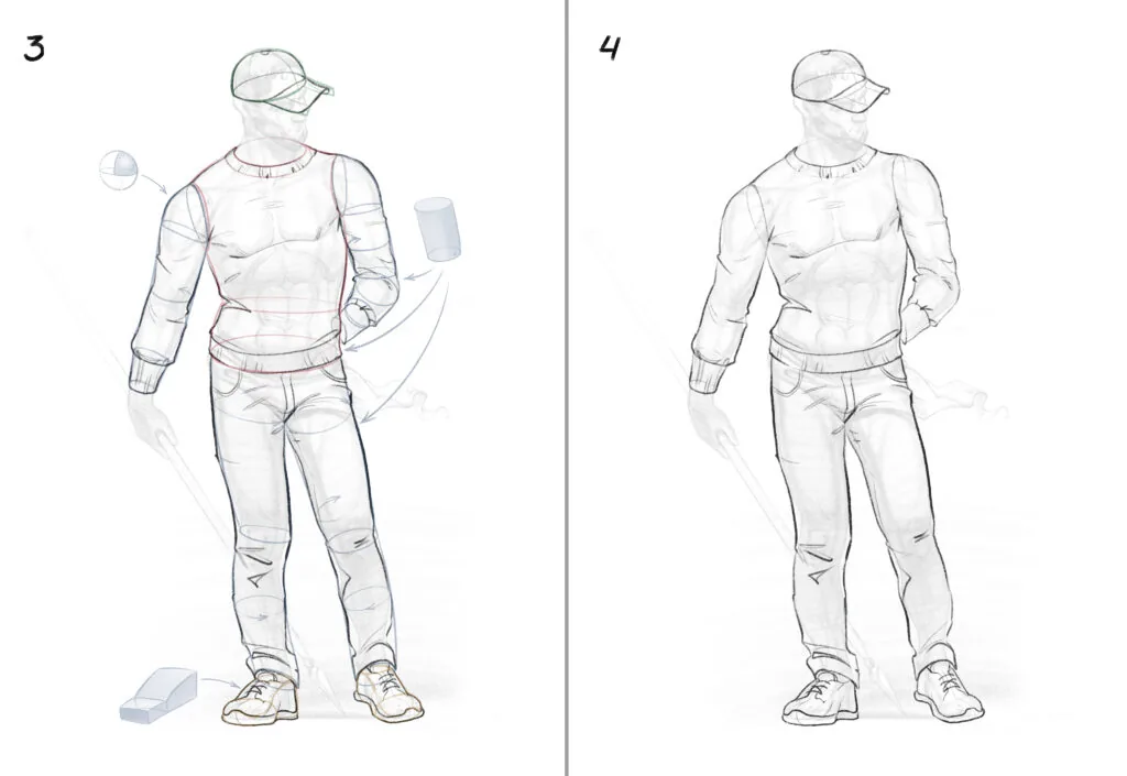 Clothing consists of fabric, so folds will form