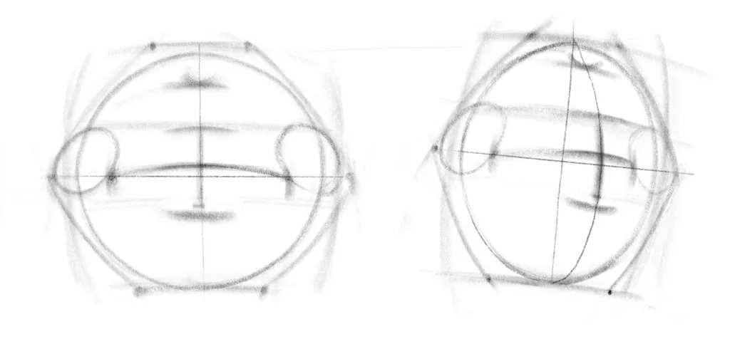 We mark the modiolus with circles and place the mouth axis between them