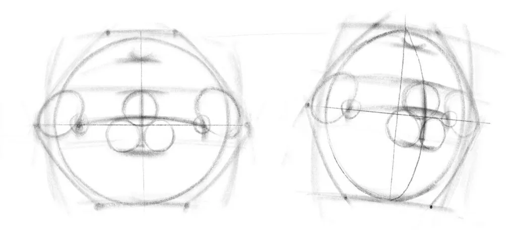 Add three circles: one in the center of the upper lip, two on the sides of the central axis on the lower lip