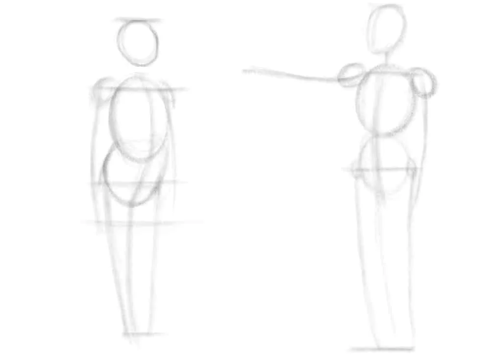 Outlining the directions of the arms and legs with lines