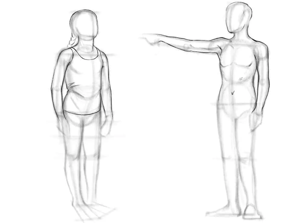 At the same stage, drawing the line of the arms