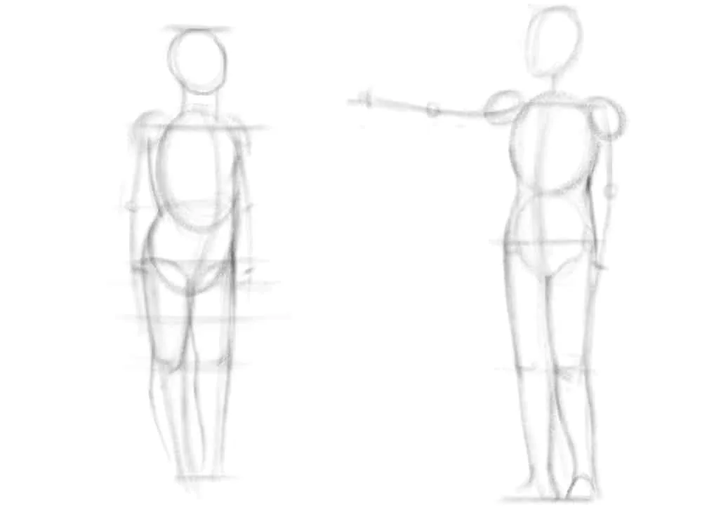 Moving to the legs and also drawing the silhouette around the line