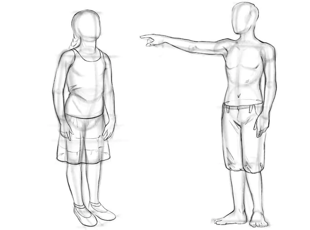 Adding a scattering of very small folds on the skirt and shorts