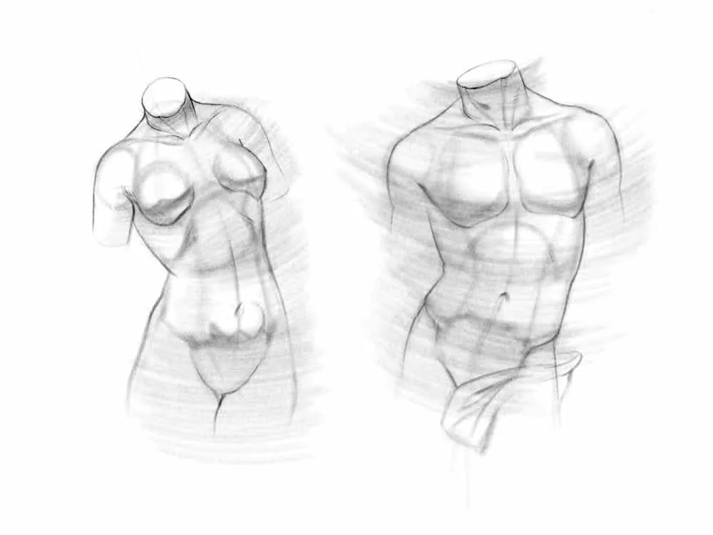 We very easily shade the torsos with an arc stroke in the shadow areas