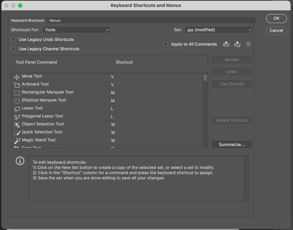 A hotkey window opens
