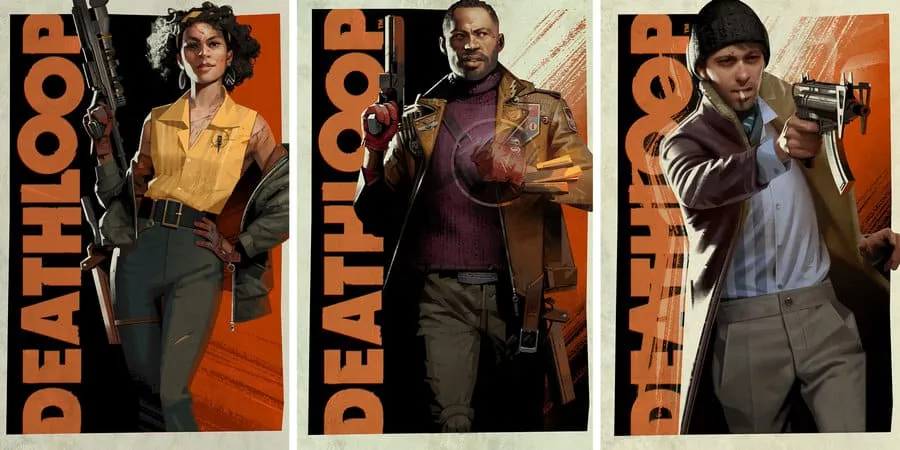 The predominance of black and orange in the design of Deathloop