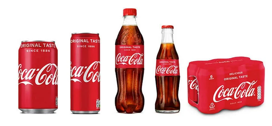 The predominance of red and white in the design of Coca-Cola.