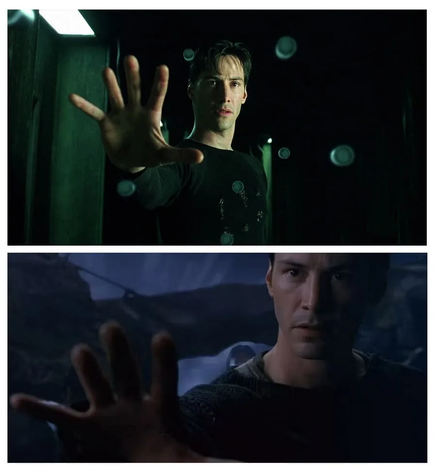 Enhancing the difference between the two worlds with color. Green Matrix and blue real world.