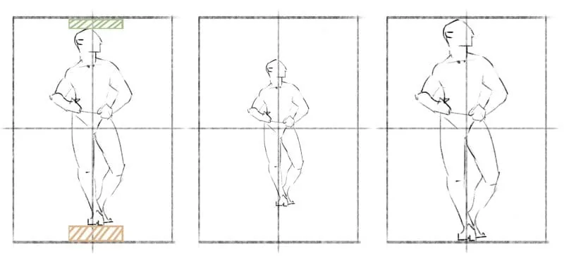 The first figure is the most successful in its location in the sheet. It is in the center. Slightly raised, but there is free space above and below it, in which it feels comfortable. The central and right options are not very good: either there is too much empty space, or the figure fits in and touches the edges of the sheet.