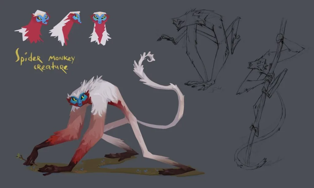 A character concept sheet is put together structurally, information is distributed into subtopics (line, angles, general look). But at the same time there is more emphasis on color, emotion, and posture. Author: curator Valeria Lugovaya.