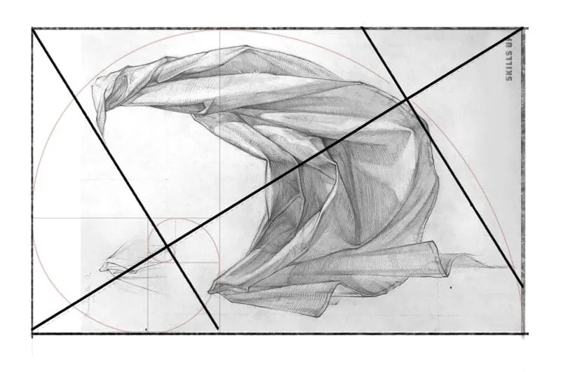 In the golden section, triangles formed by the diagonals of proportional figures to each other are used. We use these diagonals intersecting at an angle of 90 degrees. The drapery is rhymed with them. Author: Anna Vinokurova, <a href=