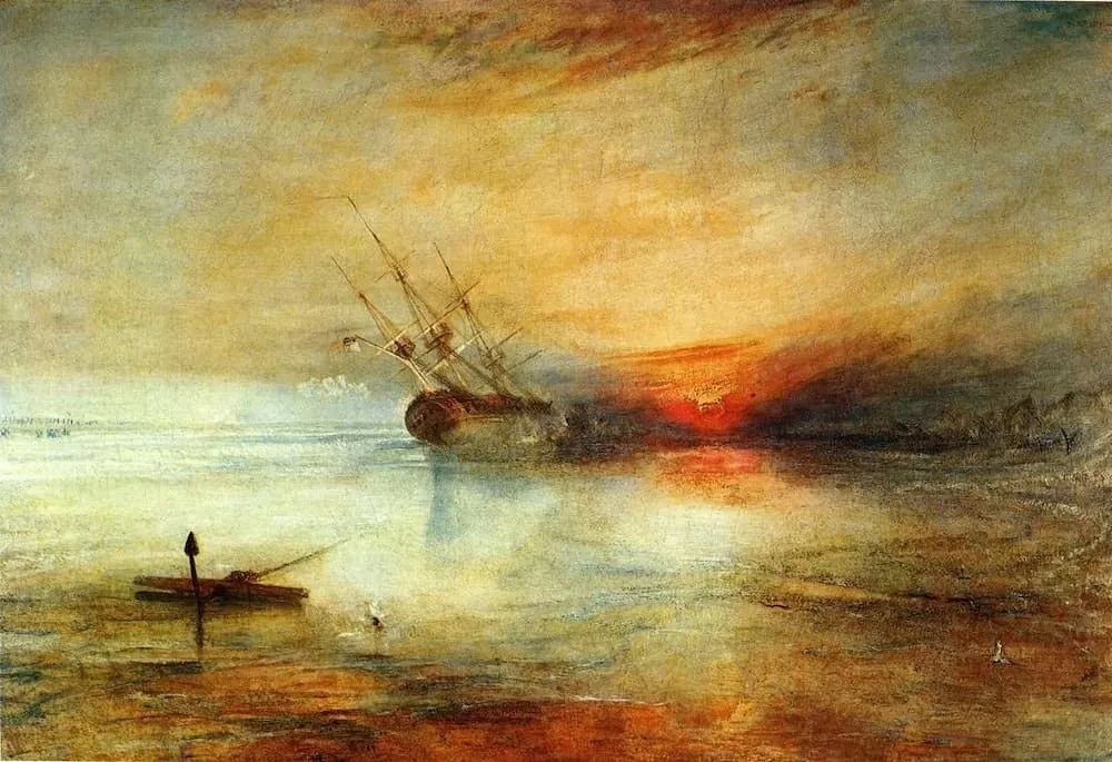 Work by artist William Turner. Orange color dominates, blue and green act as support, creating harmony.