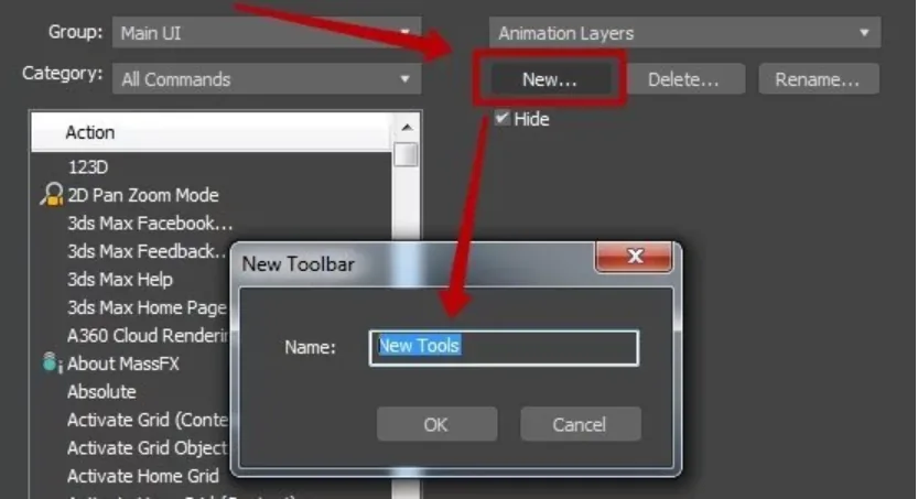 Understanding the 3Ds Max interface. Main toolbar, projection windows — You can create a new panel in two ways: (8)