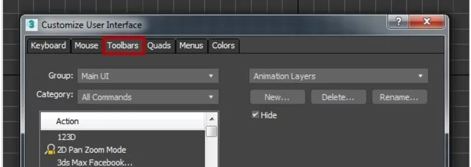 Understanding the 3Ds Max interface. Main toolbar, projection windows — You can create a new panel in two ways: (7)