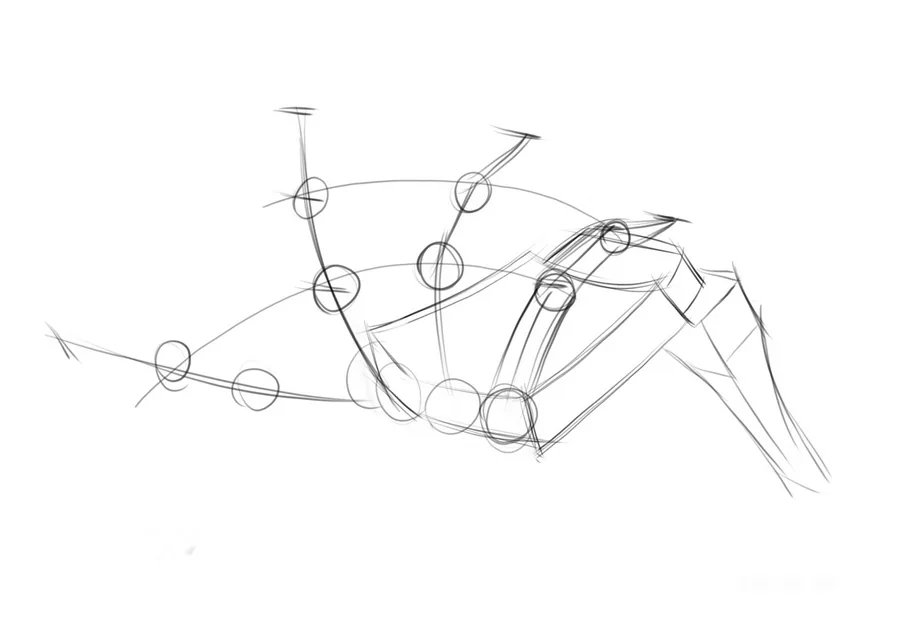 Lines of the contours of the nearest fingers