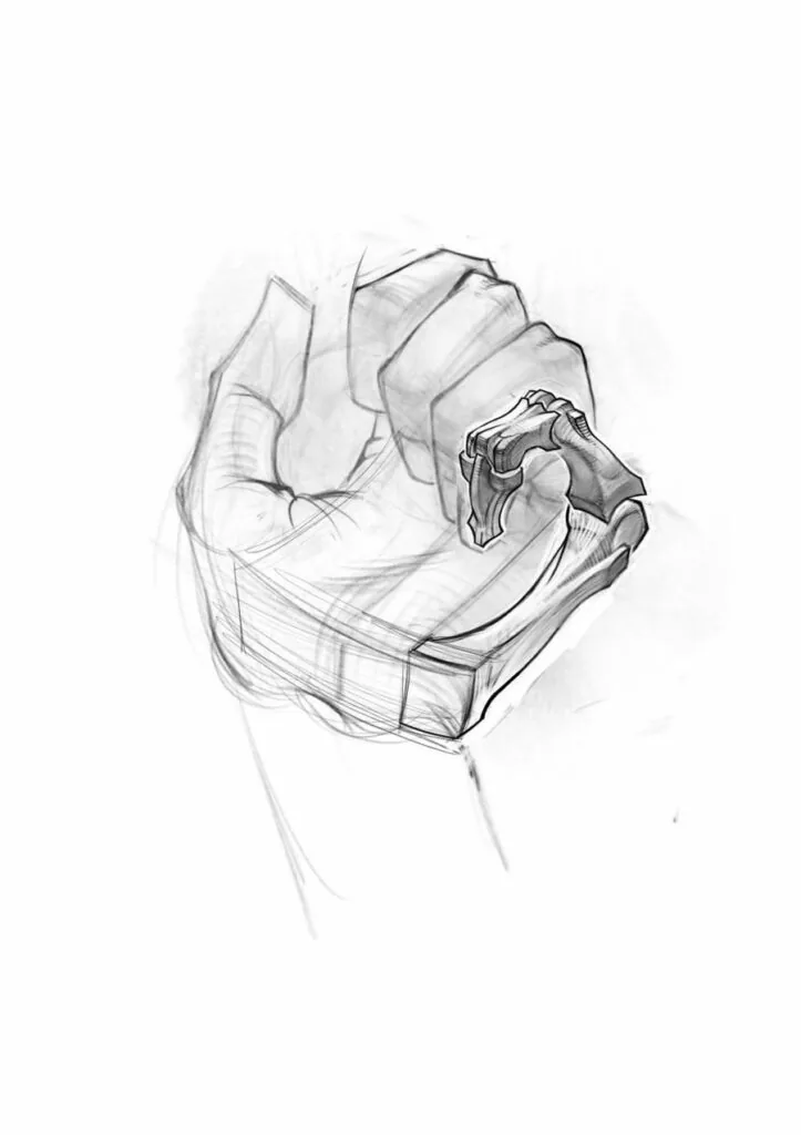the process of drawing a bony hand of a person