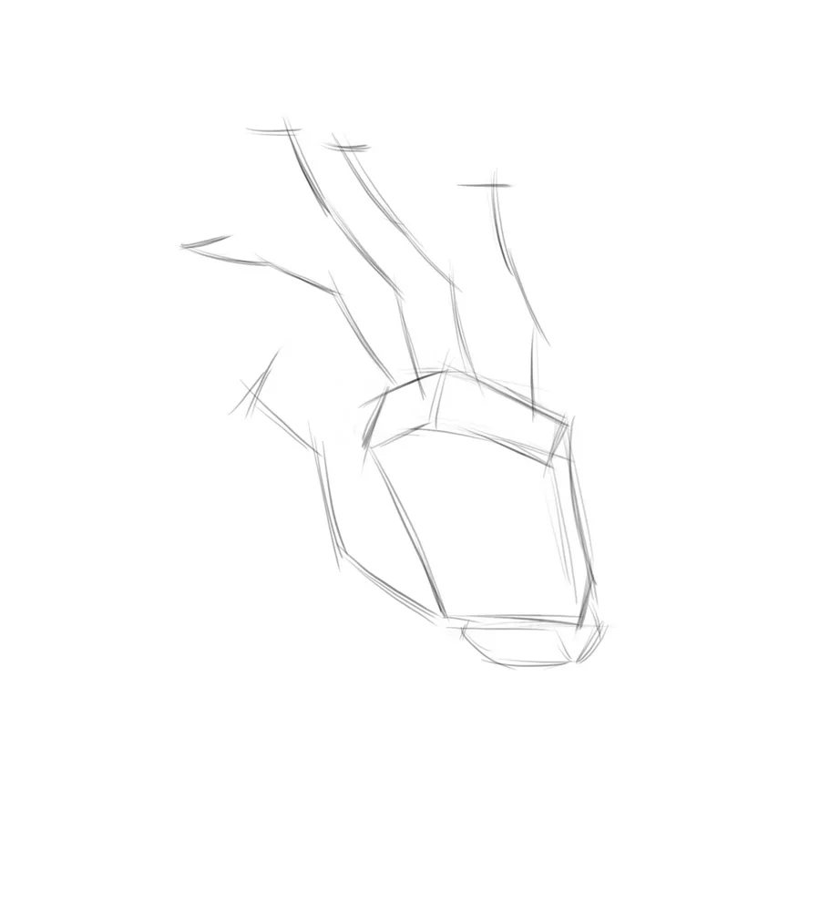 Step-by-step drawing of the inner side of the palm