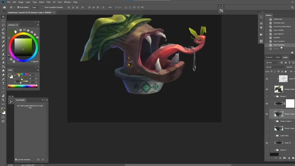 in the end, we will make the pot a little smaller so that the grip on its background looks even more massive.