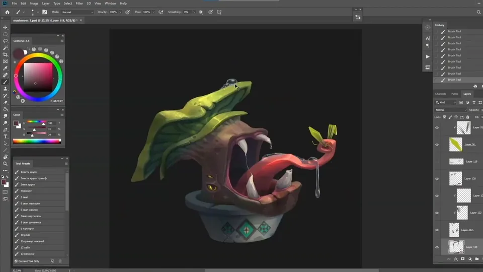 the teeth need to grow from somewhere, so we draw gums for them. We make the upper teeth smaller and more even so that there is no repetition with the lower teeth in shape.
