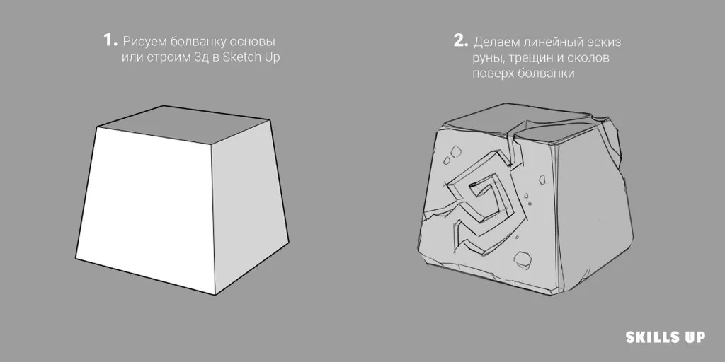 How to draw a stone in a stylized form — Step 2: Linear sketch of details