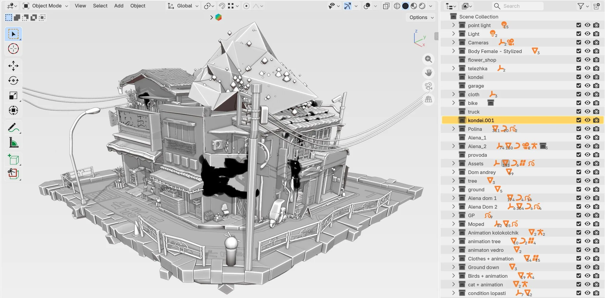 Создание анимированной диорамы Токио в 3D с использованием 2D-элементов в Blender — изображение 9