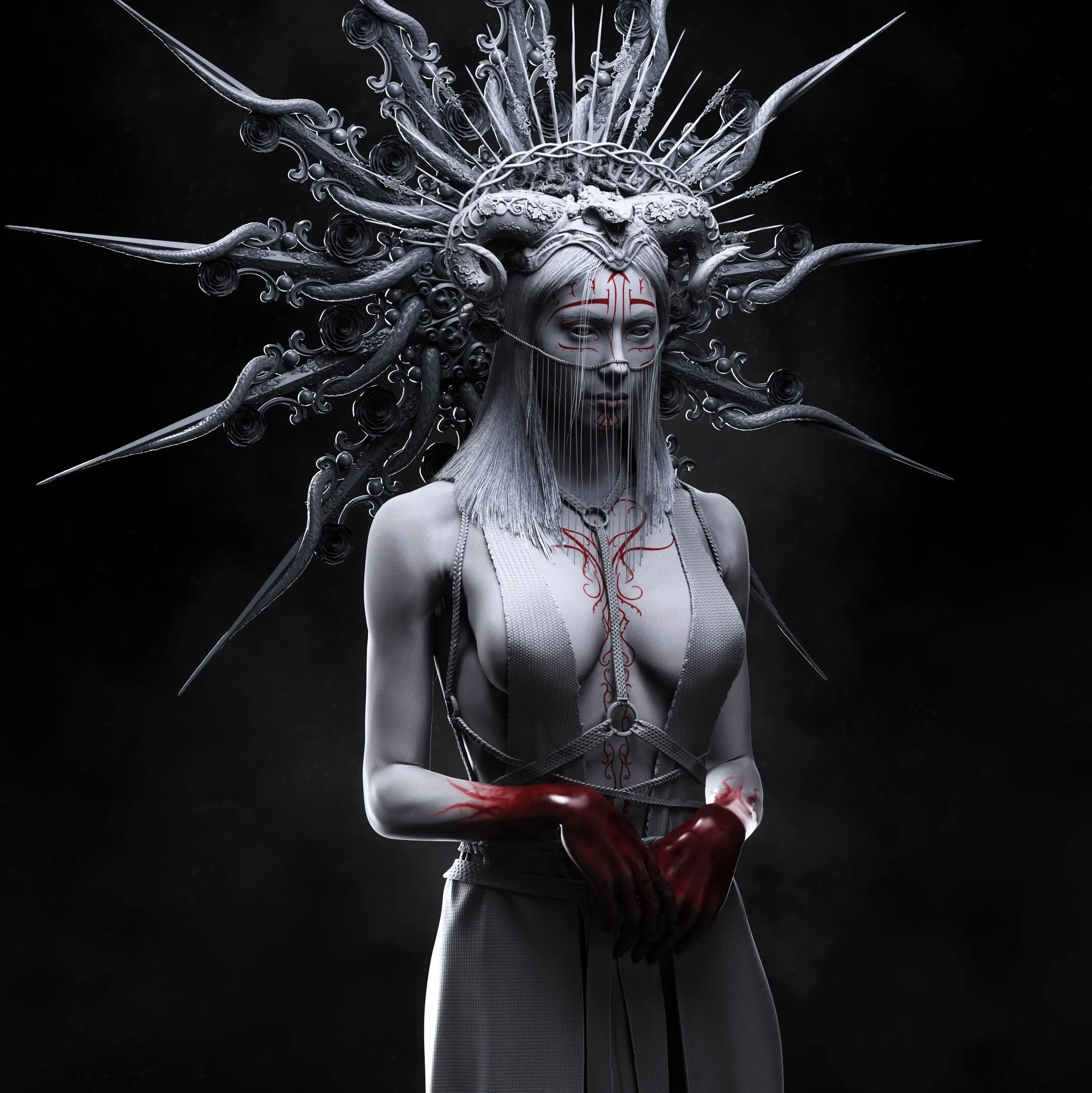 Кровавая 3D женщина, вдохновлённая традиционными шаманскими ритуалами — изображение 1