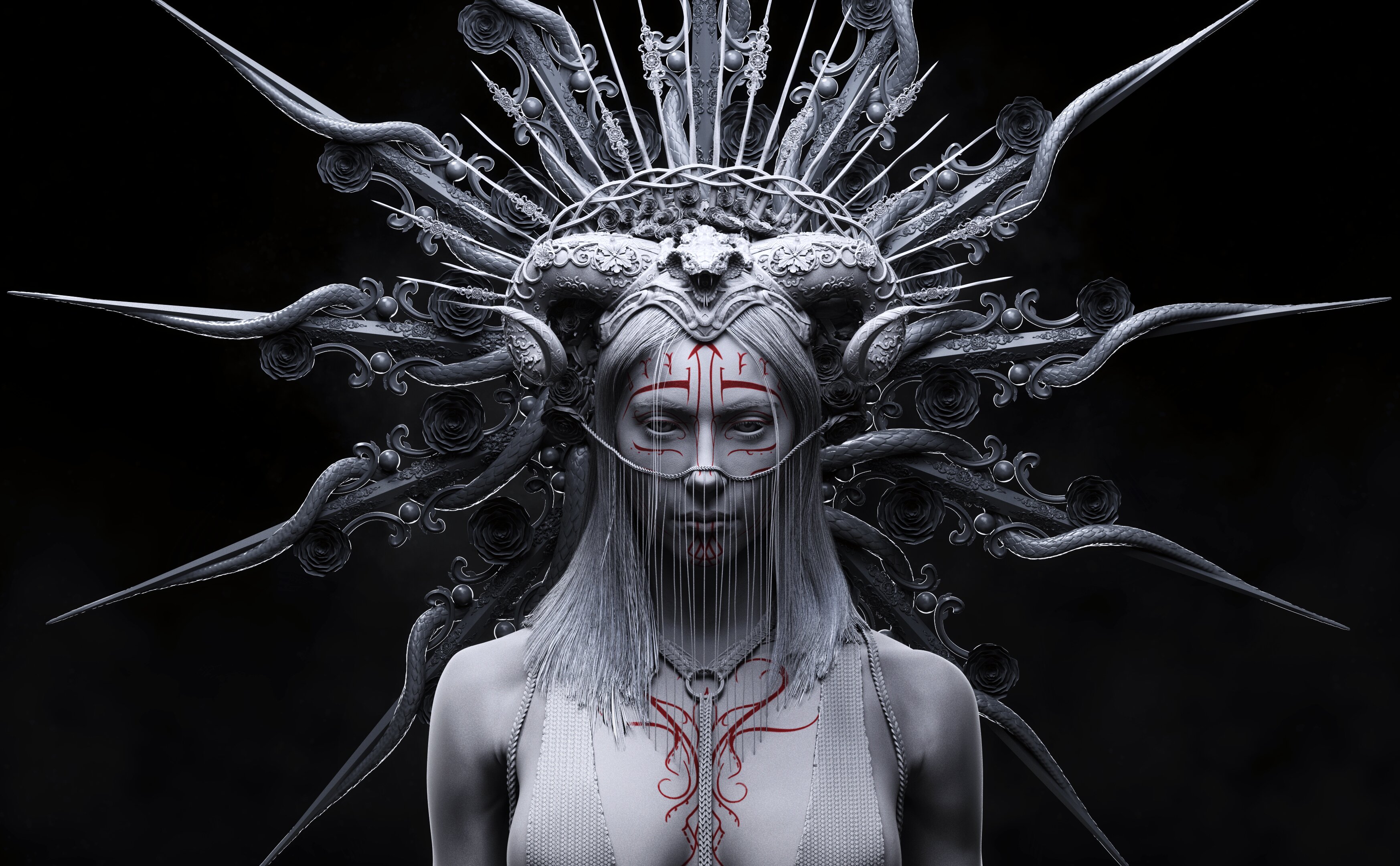 Кровавая 3D женщина, вдохновлённая традиционными шаманскими ритуалами — изображение 4